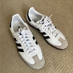 Adidas Unisex White and Black Striped Sambas